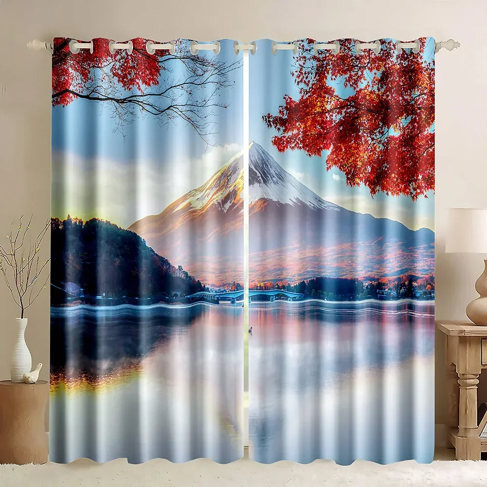 Mount Fuji Blackout Windows Curtains,Snow Mountain Reflection In Water Sunset Japan Landscape Asia Decor Theme Pattern Curtains