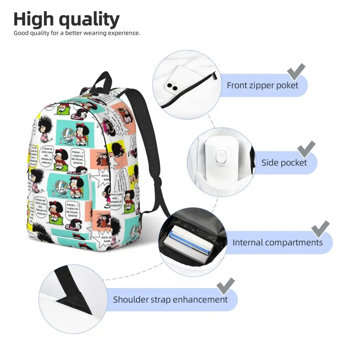 Mafie Mafalda Funny Backpack for Boy Girl Kids Student School Book Bags AOT Anime Daypack Kindergarten Primary Bag Sports