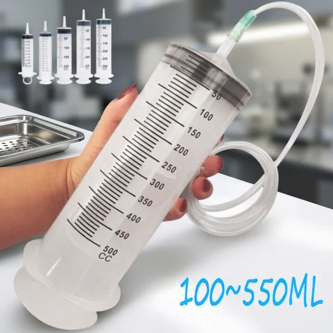 Multifunction 100ml-550ml Syringe Large Capacity With 100cm Hose Pump Measuring Washable Injector For Pet Feeding Oil Glue Fluid