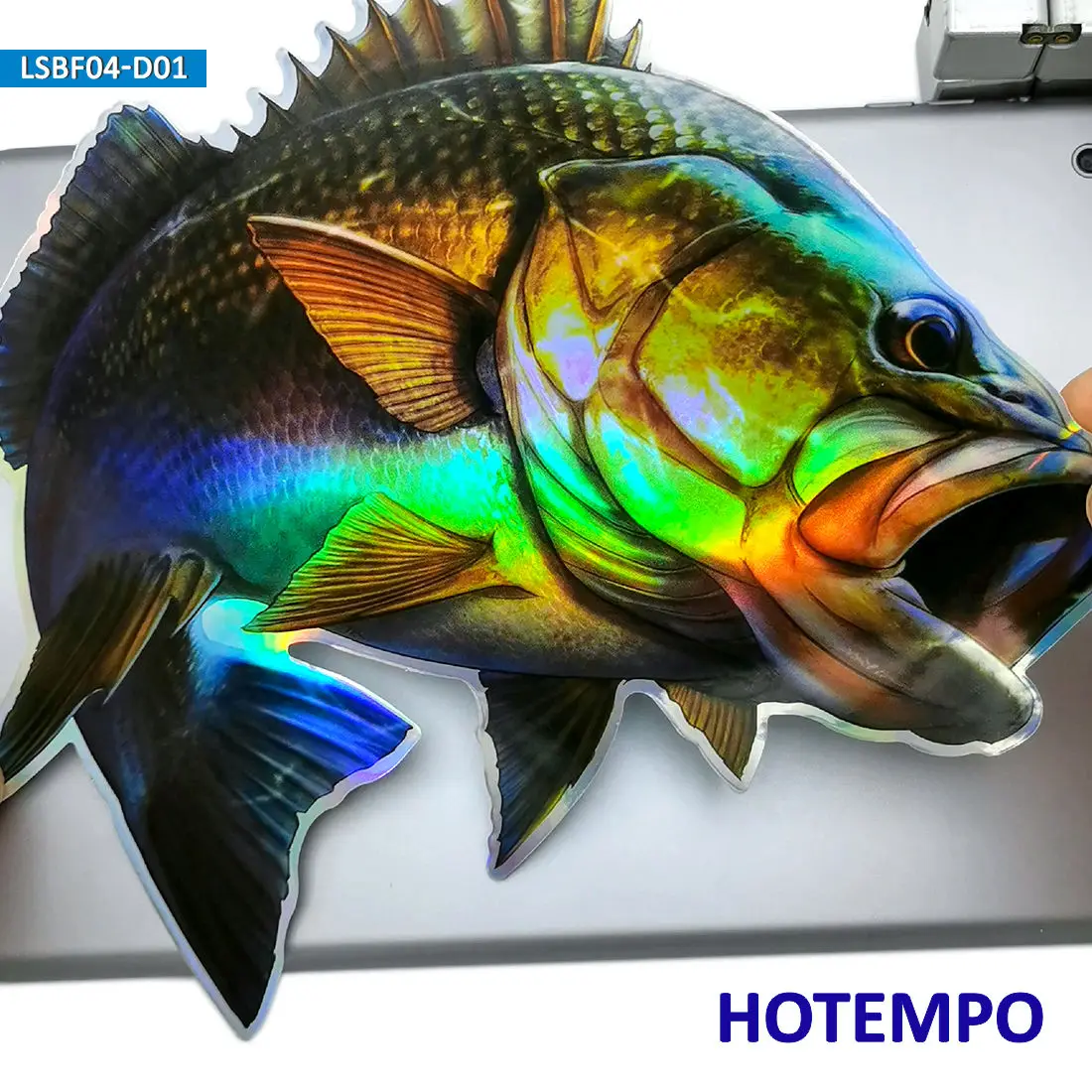 20cm Big Sea Fish Stickers Laser Glossy Style Bass Perch Fishing Trip for Fisherman Boats Laptop Luggage Car Waterproof Sticker