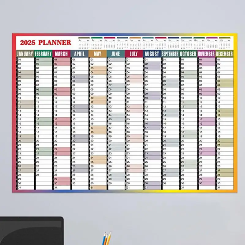 Póster de calendario de pared 2025, planificador de pared anual anual de 12 meses con pegatinas, papel grueso, organización del hogar para planificación