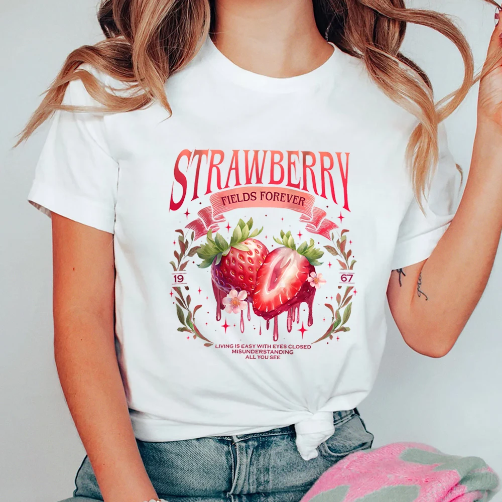 Vintage Old School Band Tee Design Cute Strawberry Graphic T Shirt Beatle Strawberry Tee Garden Tshirt Summer Gift for Her