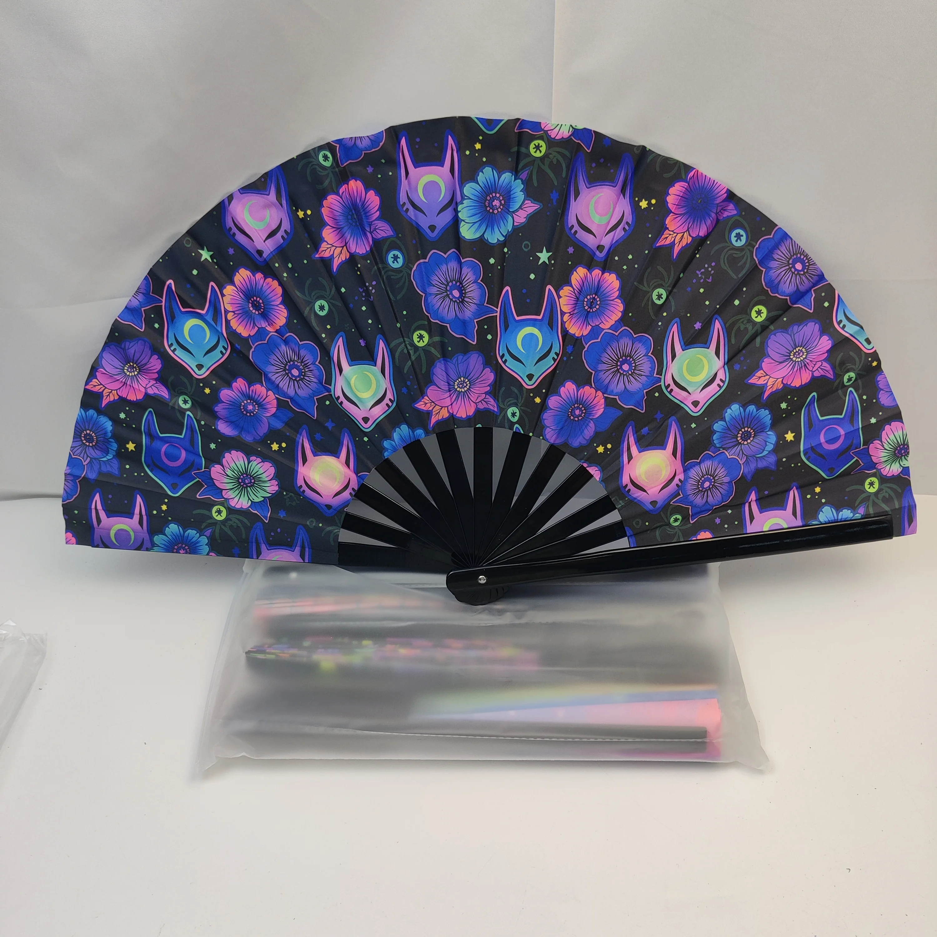 5 pieces/bag large kungfu hand fans UV printing 33cm bamboo ribs party dance hand fans