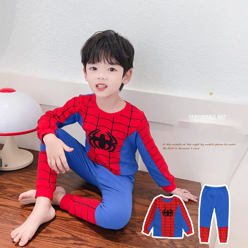 Avengers Superhero Children's Pyjamas Spider Man Nightwear Suit Boys Children Long Sleeve Costume 2-7T Pajama Set Birthday Gift