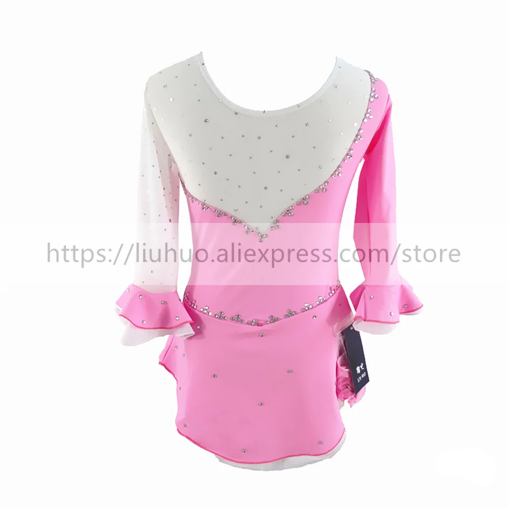 Liuhuo feminino meninas desempenho ballet ginástica competição collant vestido de patinação artística no gelo dança traje saia rosa crianças