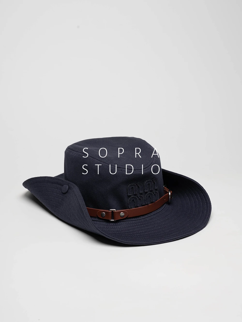 Double Layer Letter Logo Belted Western Cowboy Fisherman Hat Casual Style Embroidered Cotton Sunshade Hat for Men And Women