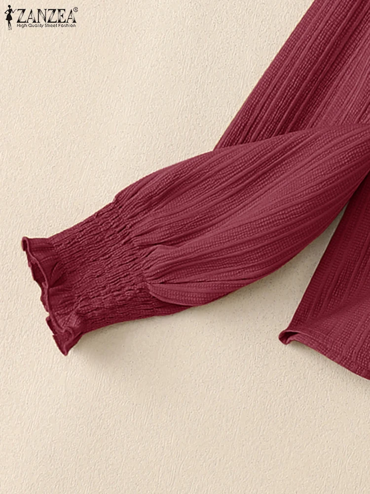 เสื้อผู้หญิง ZANZEA ดีไซน์ทันสมัย เนื้อผ้ามีเท็กซ์เจอร์ แฟชั่นฤดูใบไม้ร่วง 2025 คอเต่า แขนยาวทรงกระบอก สีพื้น เสื้อผ้าผู้หญิง