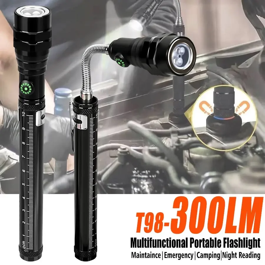 

Security Patrol Flashlight, 3 LED Magnetic Telescopic Work Light with Bendable Neck for Law Enforcement,Emergency,Car Inspection