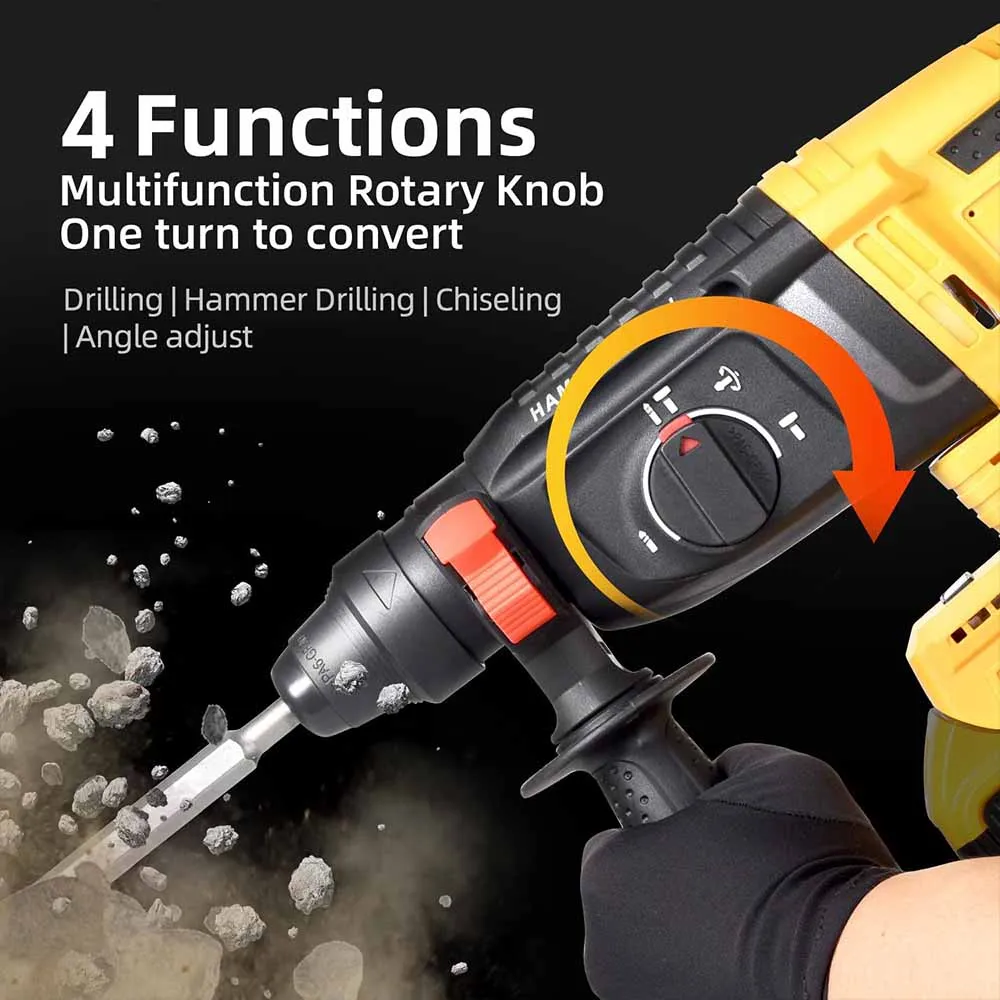 

Brushless Electric Hammer For Makita/Dewalt/Milwaukee 18-21V Battery SDS-PLUS Chuck Multifunctional Cordless Rotary Hammer Drill