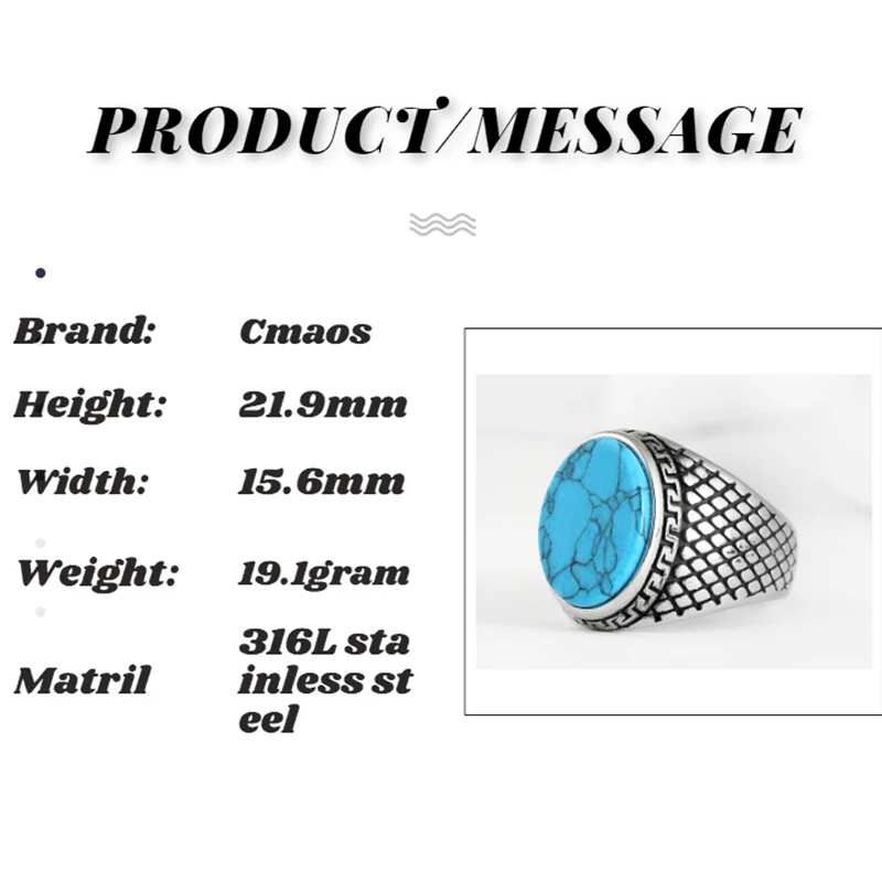 2024 Stainless Steel  Jewelry turquoise Stone Rings For Men Titanium Steel Inlaid Three Colors Men Ring Valentine\'s day Gift