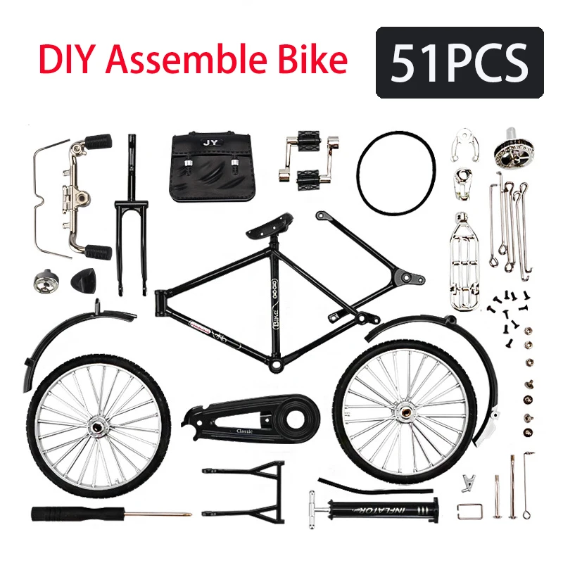 51PCS DIY Manual Assembly Mini Alloy Bicycle Model Metal Bike Toy Ornament Simulation Collection Gifts for Children Toy