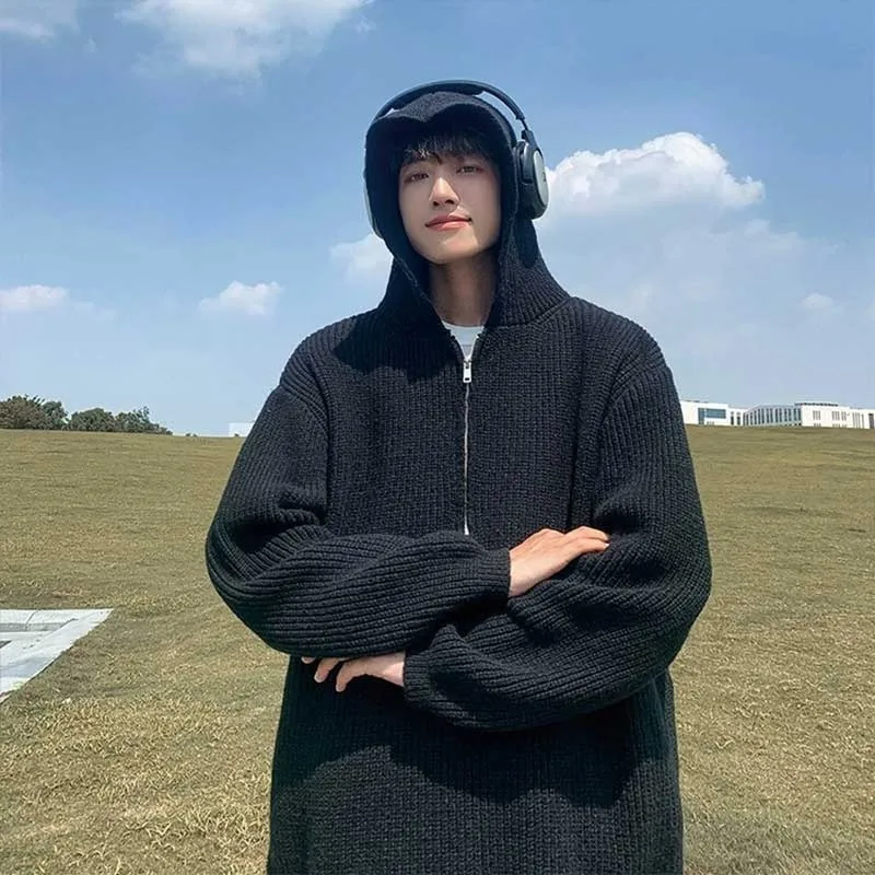 

ay Cleanfit Hooded Semi-Zip Men's Sweater Casual American Sle Haome Knitted Outerwear Comfortable Polyester Fiber