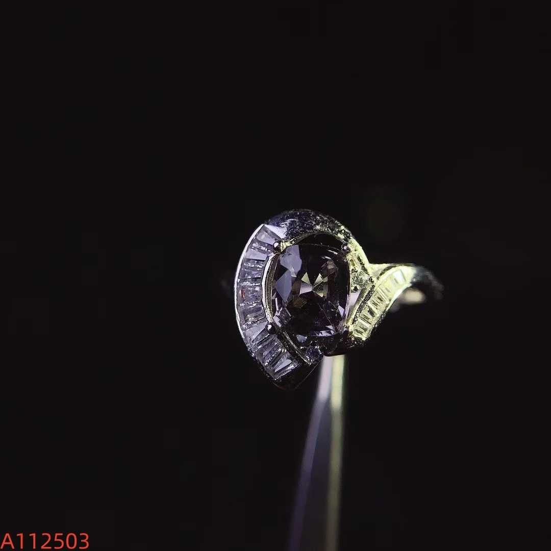 KJJEAXCMY S925 Pure Silver Inlaid Natural The black Spinel Women's Ring High Clarity Gems Full Brilliance Support Testing