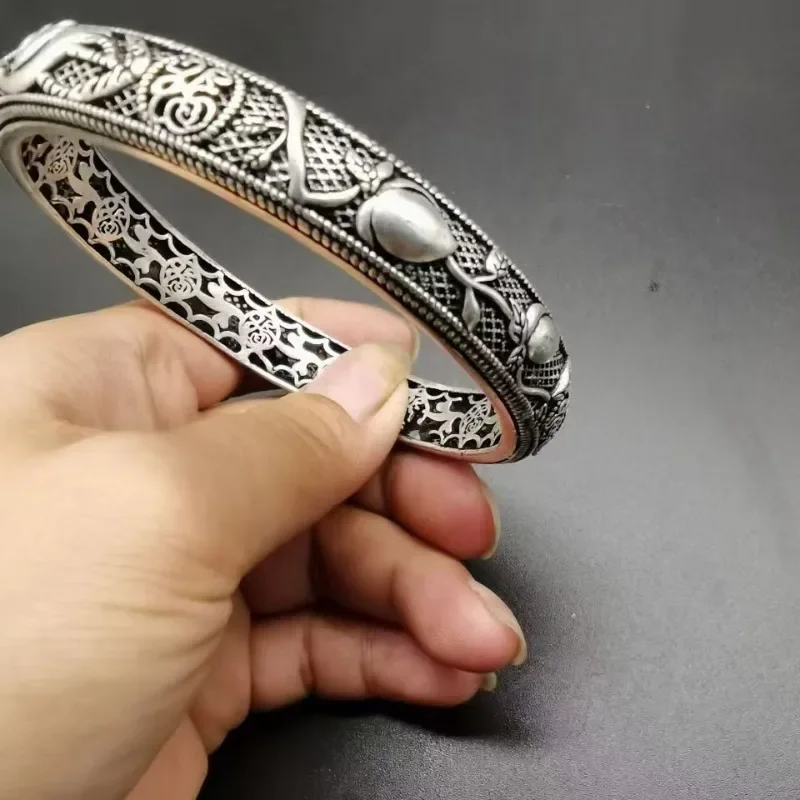Tibetan Silver Hollow Longevity Crane Bangles Exquisite Charm Personality Accessories Men and Women Couple fashion jewelry Gift
