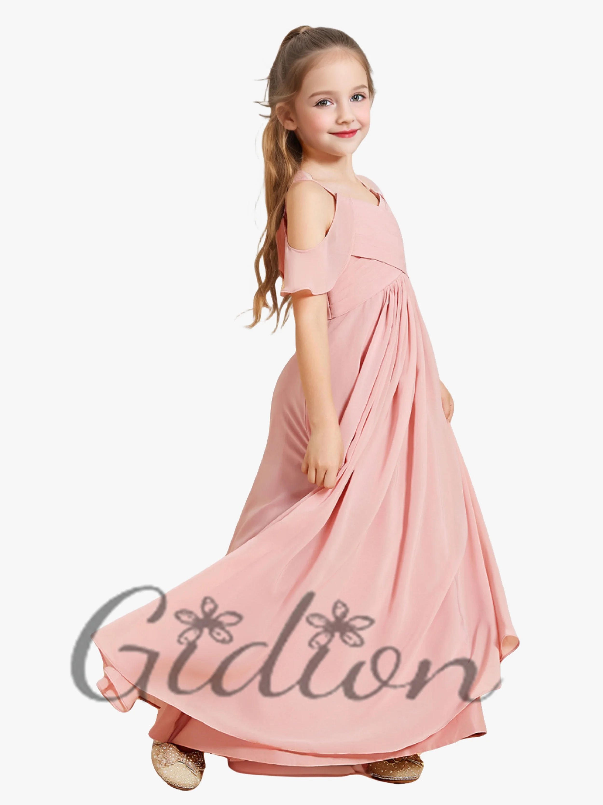 Floor-Length Chiffon Junior Bridesmaid Dress For Kids Birthday Evening Party Wedding Ceremony Banquet Prom Event Ball Pageant