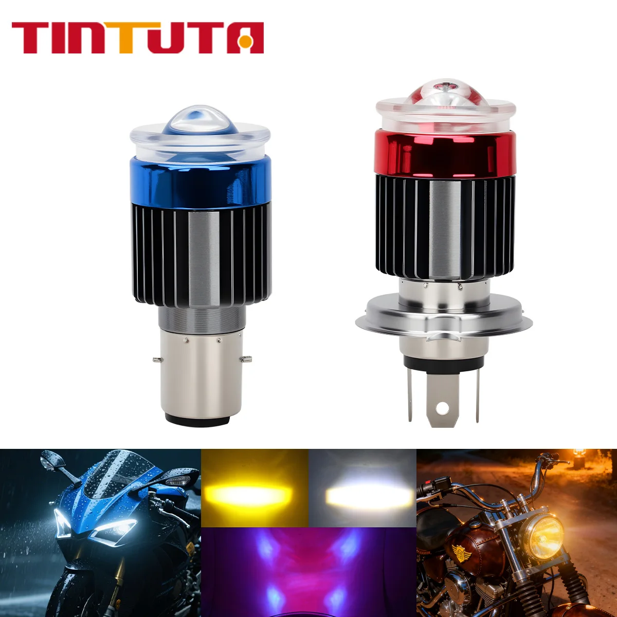 

H4 BA20D LED Motorcycle Headlight Bulbs Led Aperture Lens White Yellow Hi/Lo Beam Lamp Motorbike Scooter Daytime Running Light