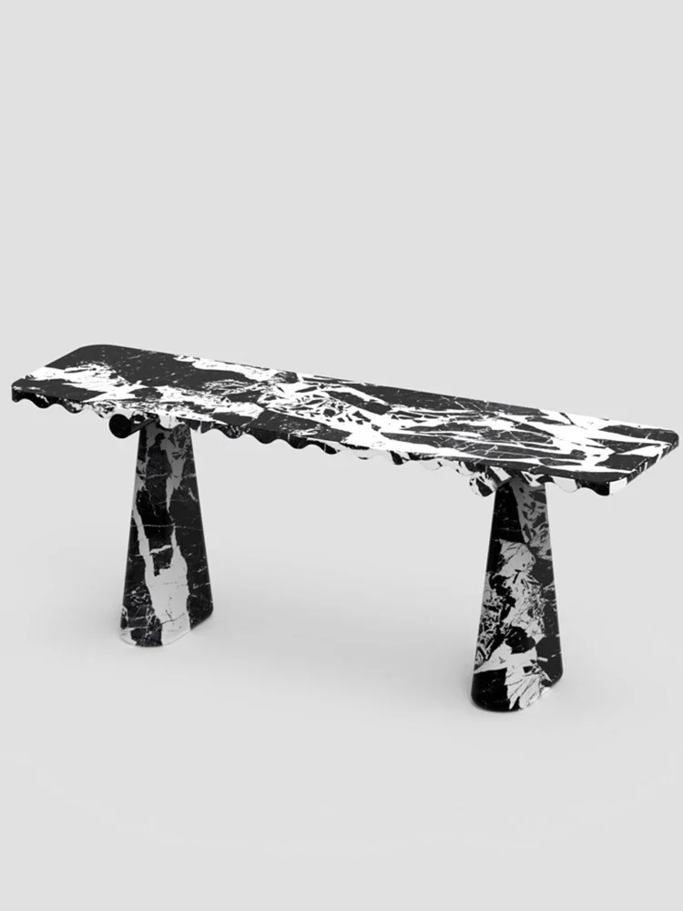 طاولة مدخل إيطالية فاخرة من الرخام الأسود البلغاري الطبيعي، مدخل بهو الراقية ذات ملمس خاص على شكل شريط حائط