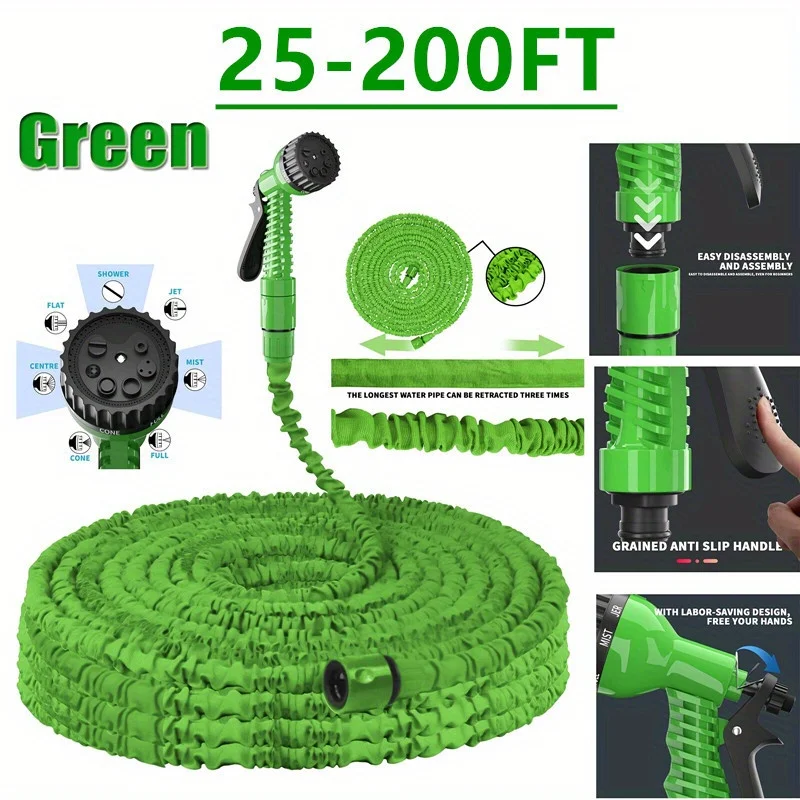 25FT-200FT Expandable Magic Hose Lightweight Design Durable Materials 7 Water Spraying Functions Gun Home Garden Watering Tools