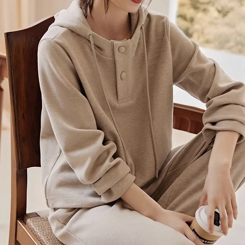 ชุดคลุมด้วยผ้าผู้หญิงลําลองสีทึบไลฟ์สไตล์เรียบง่าย Home Walking กระชับกลางแจ้ง Dressing Girl's Clothing