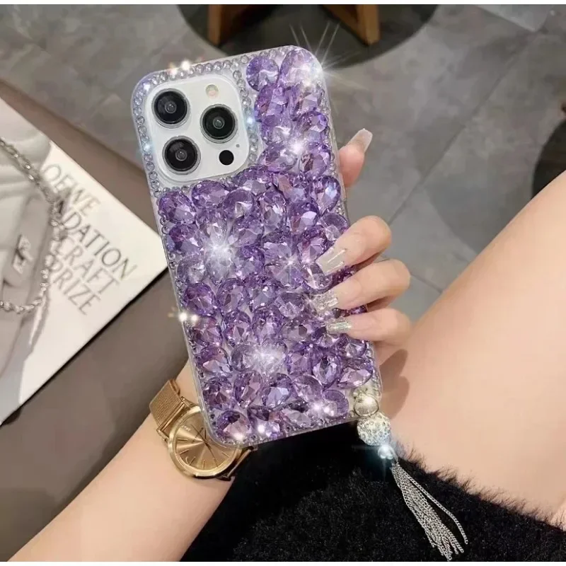 

Jewelled Tassel Phone Case for Apple iPhone 16 12 13 14 15 Plus Pro Max, Bling Water Diamond Series Cover with Handmade Luxury