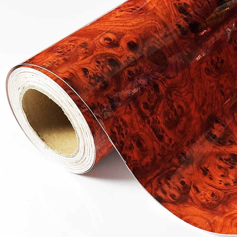 Premium Glänzende Holzmaserung Vinyl-Folienverkleidung für Heim- und Büromöbel, Autoinnenraum-Aufkleber mit Luftkanälen, Selbstklebend