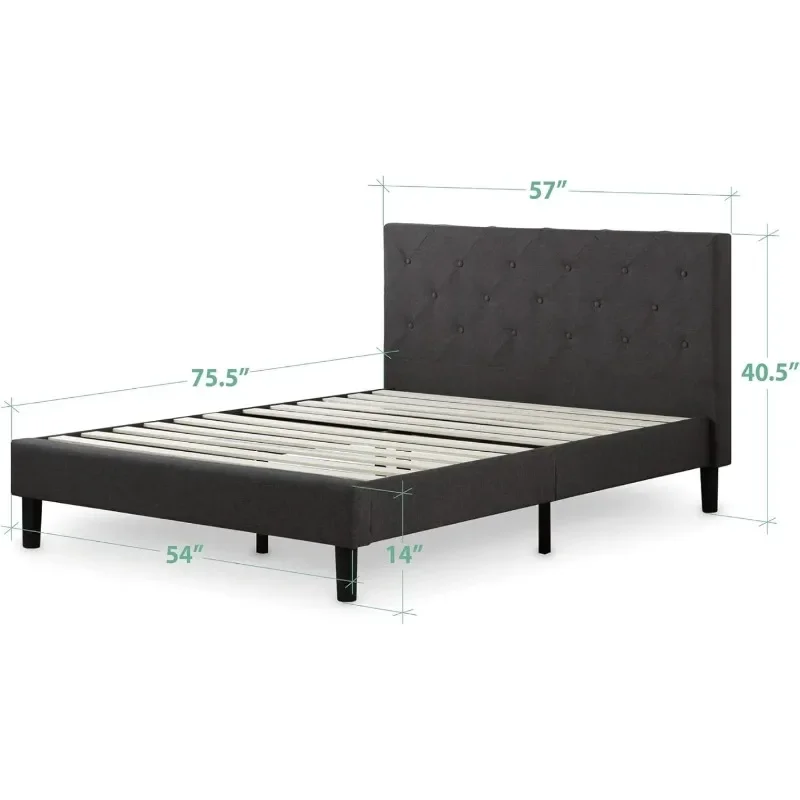 Upholstered Platform Bed Frame, Mattress Foundation, Wood Slat Support, No Box Spring Needed, Easy Assembly, Dark Grey, Full