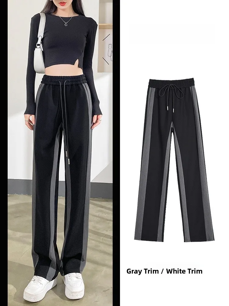 

Slimming Straight Leg Pants plus Size Loose Casual Floor-Length Sports Trousers for Women High Waist Korean Style Commute Wind