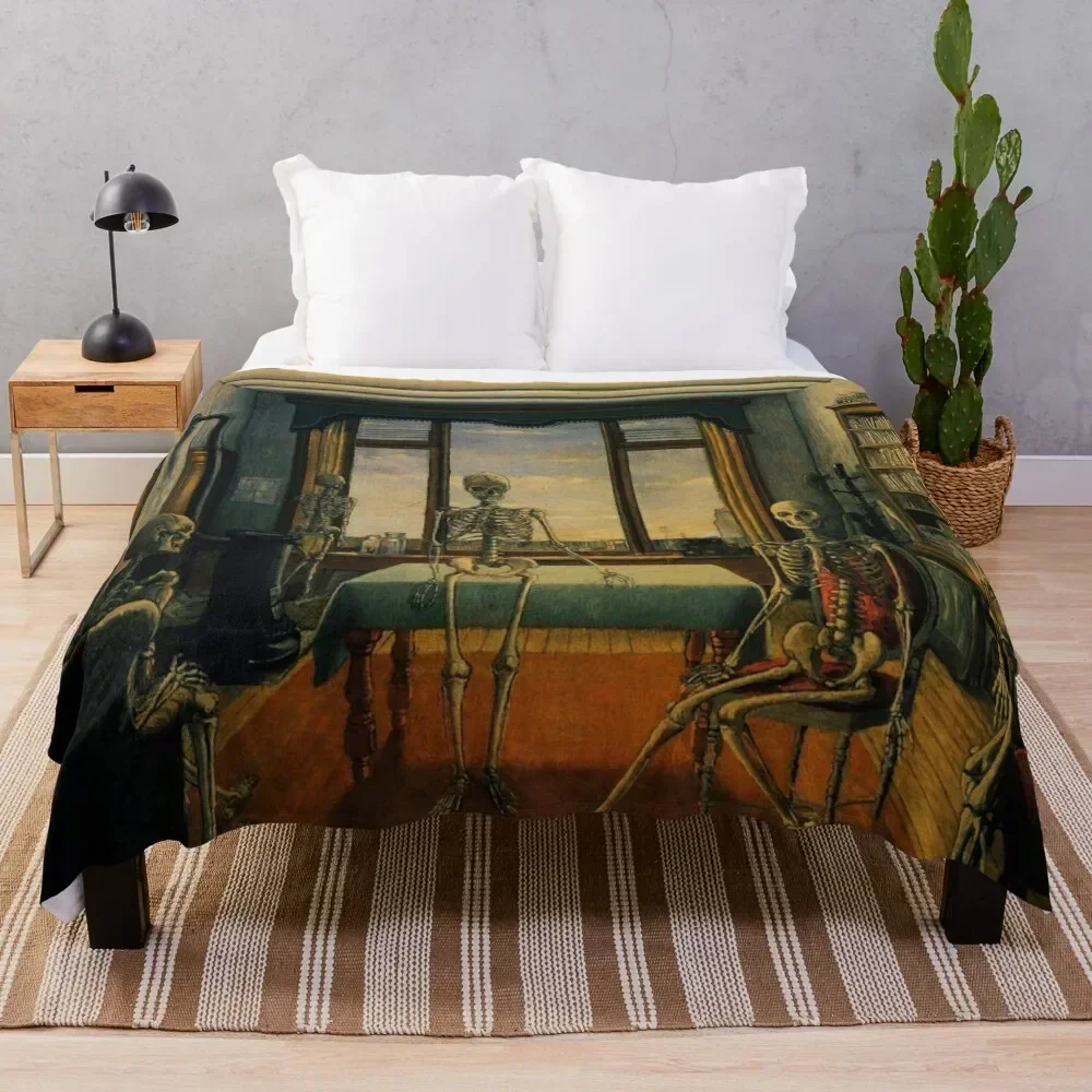

Skeletons in an office, by Paul Delvaux Throw Blanket Soft Breathable Blanket for Night Sleeping