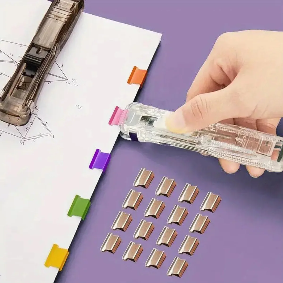 Agrafeuse à Clip avec 100 Clips de reliure, agrafeuse moderne, pince à épiler, pince à papier de bureau, 2 pièces