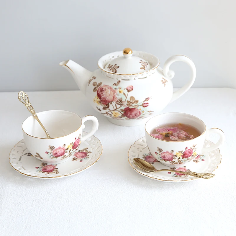 French retro rose ceramic gilded European court coffee cup, plate, English afternoon tea cup, black tea cup, latte cup