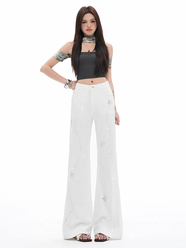 American Drill Design Wide Leg High Waist Casual Straight Leg Jeans Women's Summer New Style Three Proof Lyocell Slimming Jeans