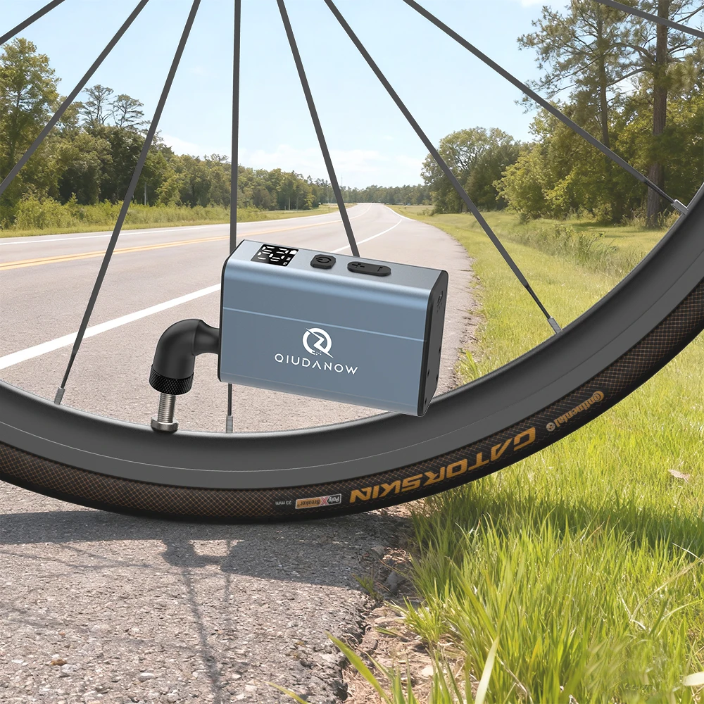 

QIUDANOW Электрический воздушный насос для мини-велосипедных шин с цифровым датчиком 120PSI Подходит для клапана Presta и Schrader для MTB/дорожного велосипеда/спортивного мяча