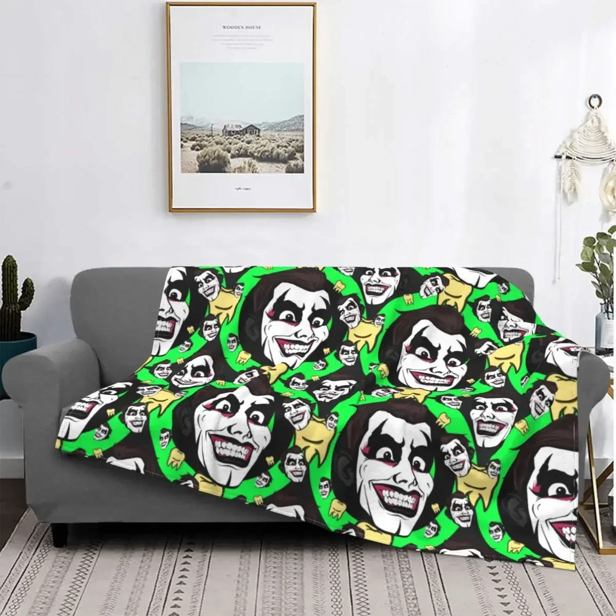 Danhausen Pattern Horror Teeth Knitted Blanket Wool Throw Blanket Bed Sofa Decoration Lightweight Bedspread