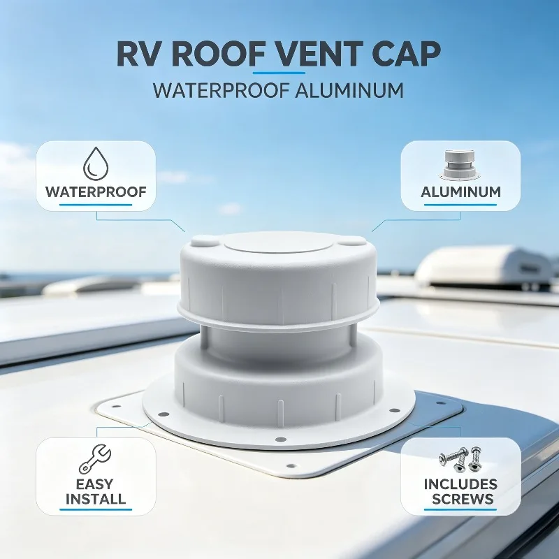 RV Plumbing Vent Cap 10 PCS, Aluminum White Waterproof Camper Roof Sewer Vent Cover with Screws Replacement Accessories