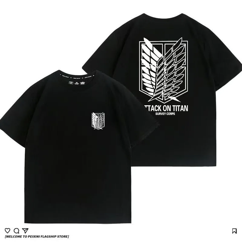تي شيرت Attack on Titan، تي شيرت بأكمام قصيرة محيطي بأجنحة الحرية، ملابس علوية للرجال، ملابس تنكرية