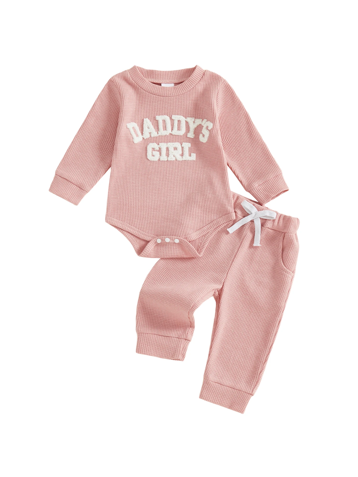 Conjunto de 2 peças para meninas pequenas, manga comprida, gola redonda, calças com estampa floral, cintura elástica, roupa casual