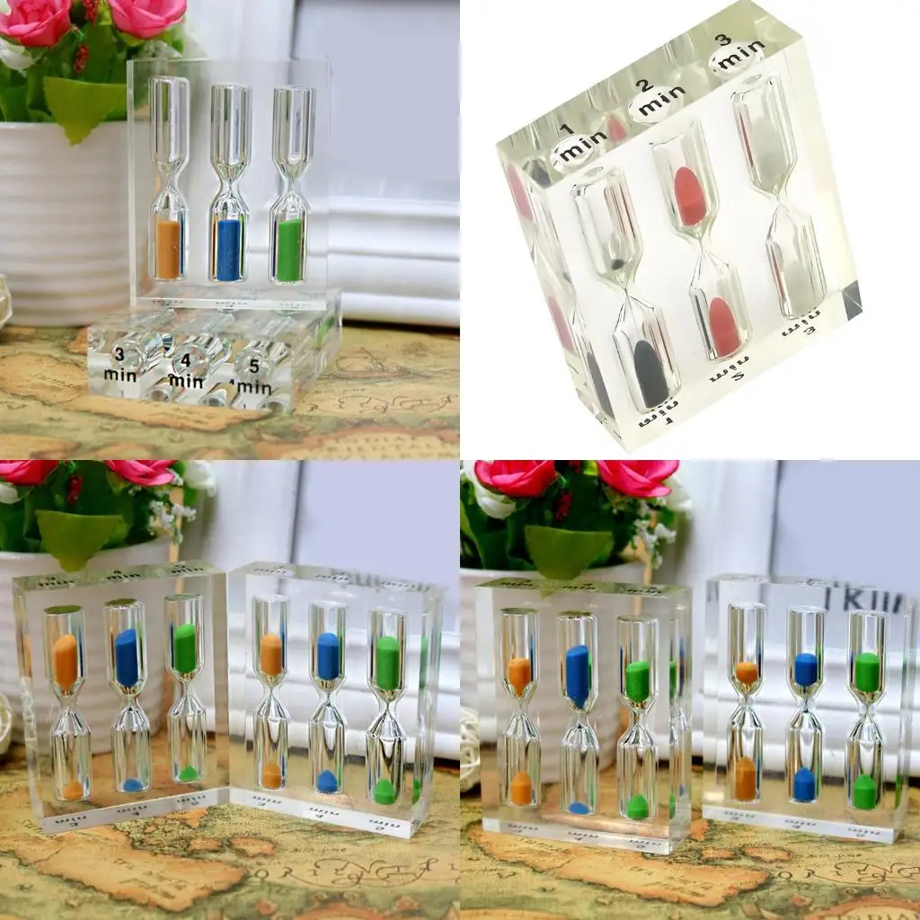 62KD Acrylic Triple Hourglasses Timer , Clear Desktop Colorful Sand Timer Decors for Study Timing, Brushing Routine and Kitchen