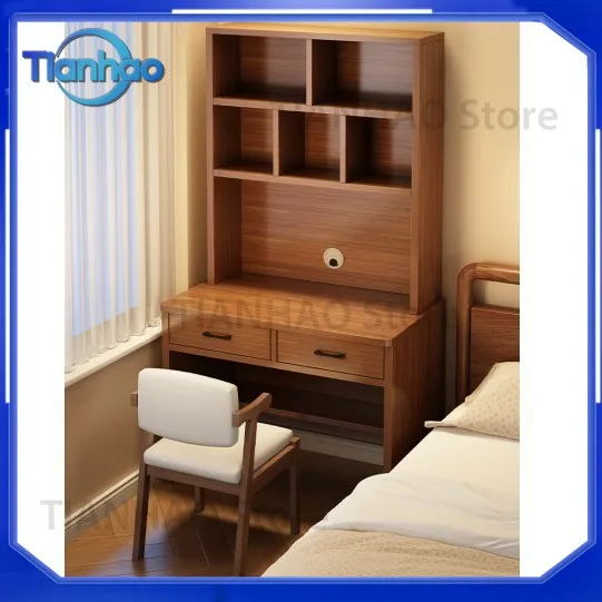 Solid Wood Desk with Bookshelf for Small Bedroom Home Student Writing Computer Table Simple Desktop Study Desk