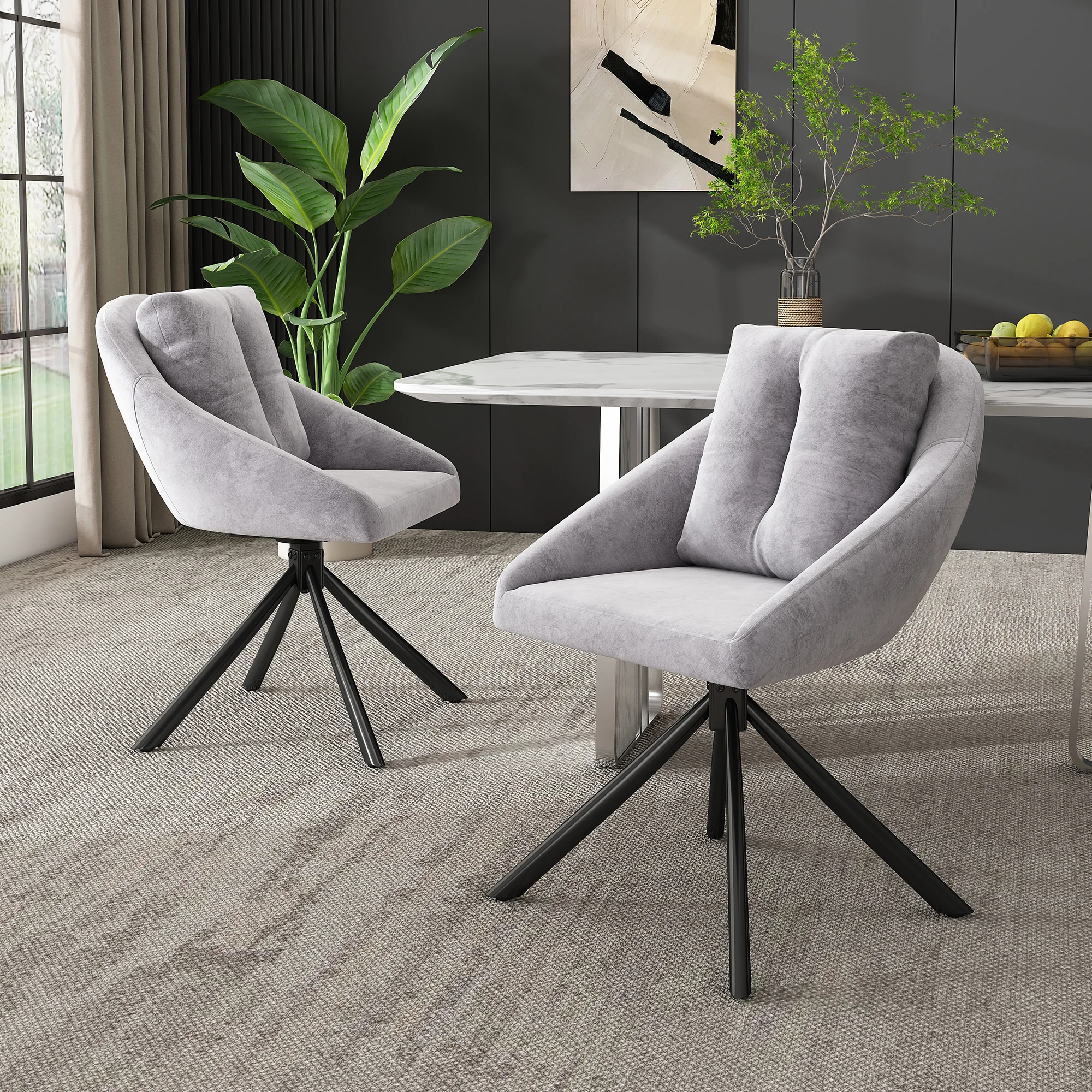 HOUSE Chaise pivotante ergonomique - Lot de 2 chaises ergonomiques modernes avec dossier confortable et coussins - Gris