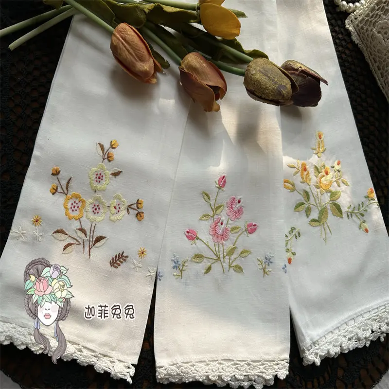 2PCS 35X59CM Cotton and Linen American Retro Hand-embroidered Fabric Sofa Arm Towel Cover Towel Hand Towel Universal Cover