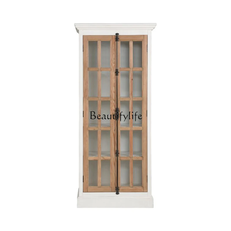 

Retro American solid wood side cabinet, antique heaven and earth lock, log color wine cabinet can be customized