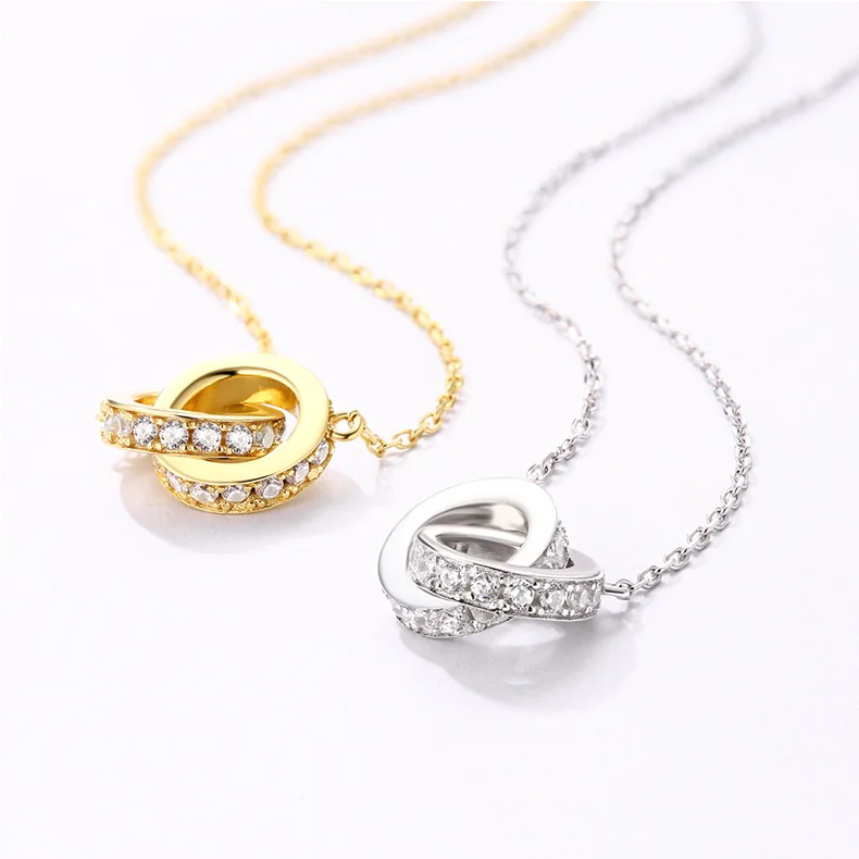 

Цепочка на ключицу, золото 18 карат, PT950, платиновое посеребрение, 7-слойное золото, круглое двойное кольцо, кулон, подарок на день Святого Валентина