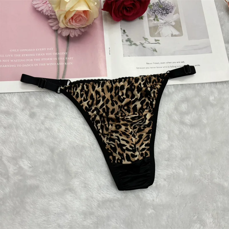 Sexy jockstrap men Black leopard print pure cotton crotch crotch thong T-pants gay sissy