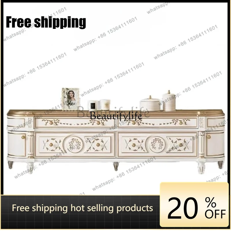 Factory Direct French Retro Solid Wood Painted TV Cabinet European Court Living Room Carved Storage Locker Villa Furniture