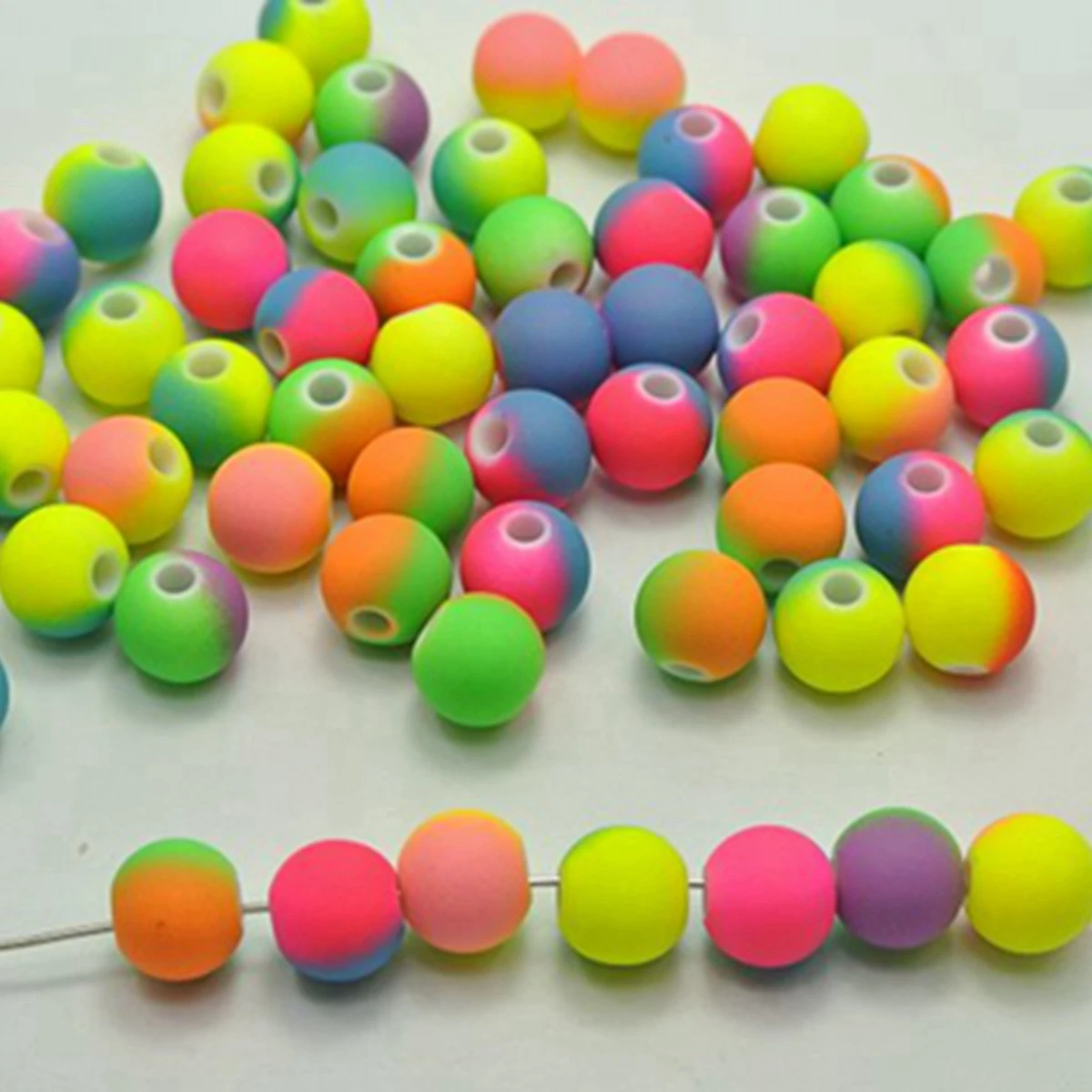 Craft DIY Multi-Color Neon Beads Acrylic Round Beads 8mm-16mm Rubber Tone