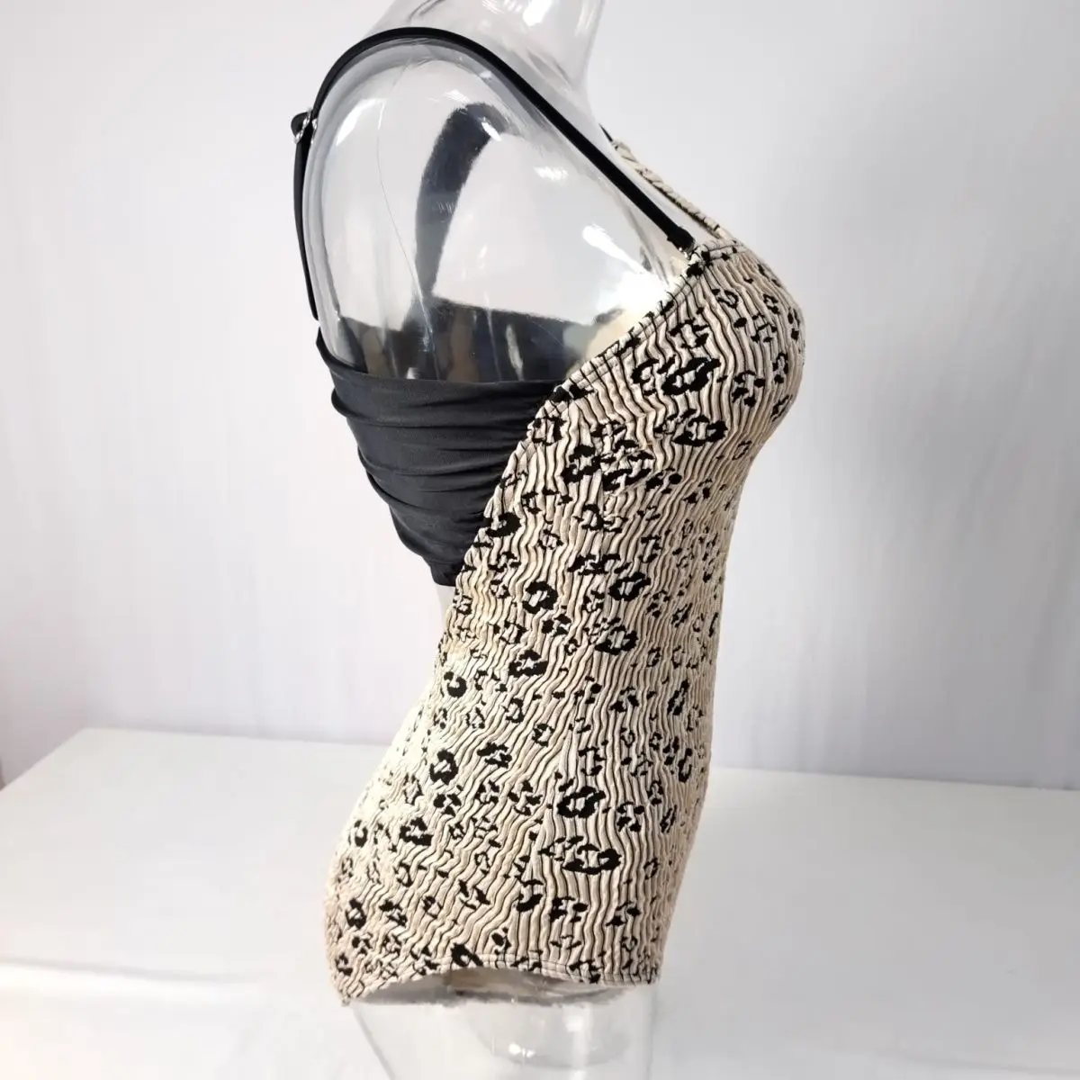 Maillot de bain une pièce pour femme, imprimé léopard sexy, bandoulière, plissé initié pour couvrir la chair, triangle élastique