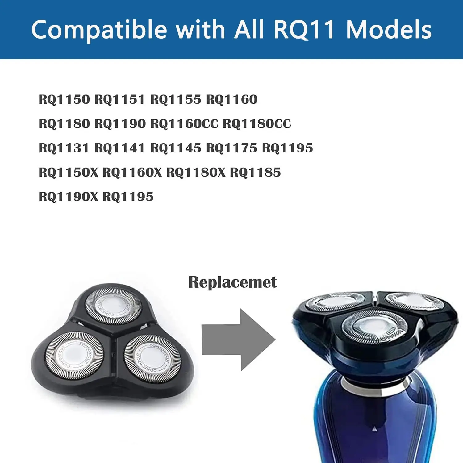 RQ11 Replacement Shaver Heads Blades Compatible with Philips Norelco Sensotouch 2D Series 1150X,1160X,1170x,1180X,RQ1100 Series