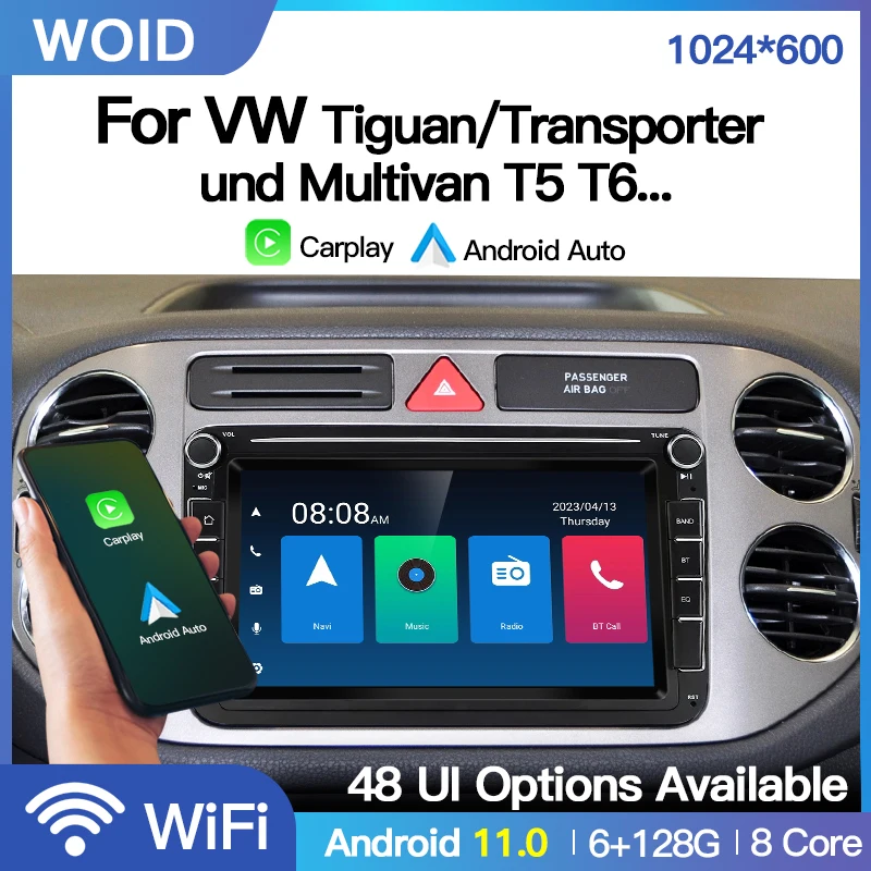 Android 2Din Car Stereo For VW / Volkswagen Tiguan/Transporter Und Multivan T5 T6 Radio Multimedia Player Navigation Carplay BT