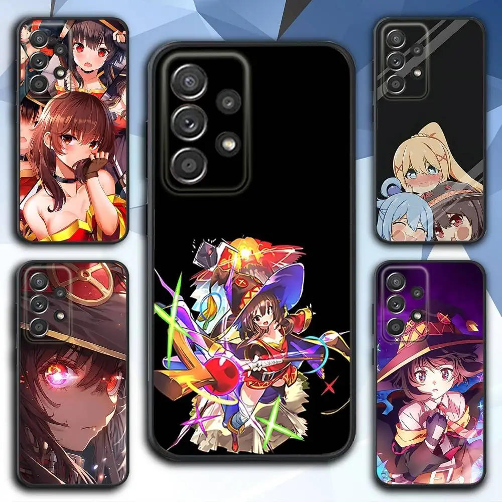 

K-KonoSubaS Anime Megumin Phone Case For Samsung S 25,24,23,22,30,21,10,9,Ultra,Plus,Lite,FE,4,5 G Soft Black Case