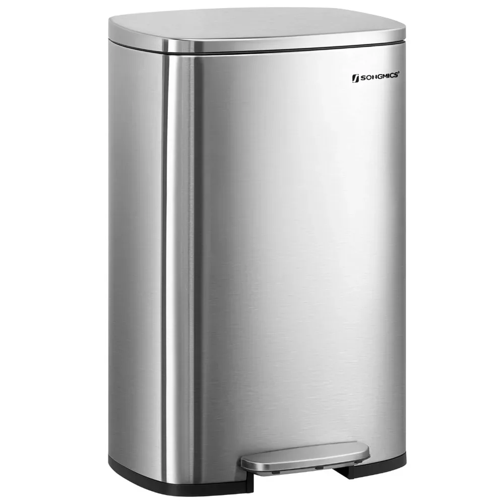 

Trash Can, Stainless Steel Kitchen Garbage Can, Recycling or Waste Bin, Soft Close, Step-On Pedal, Removable Inner Bucket